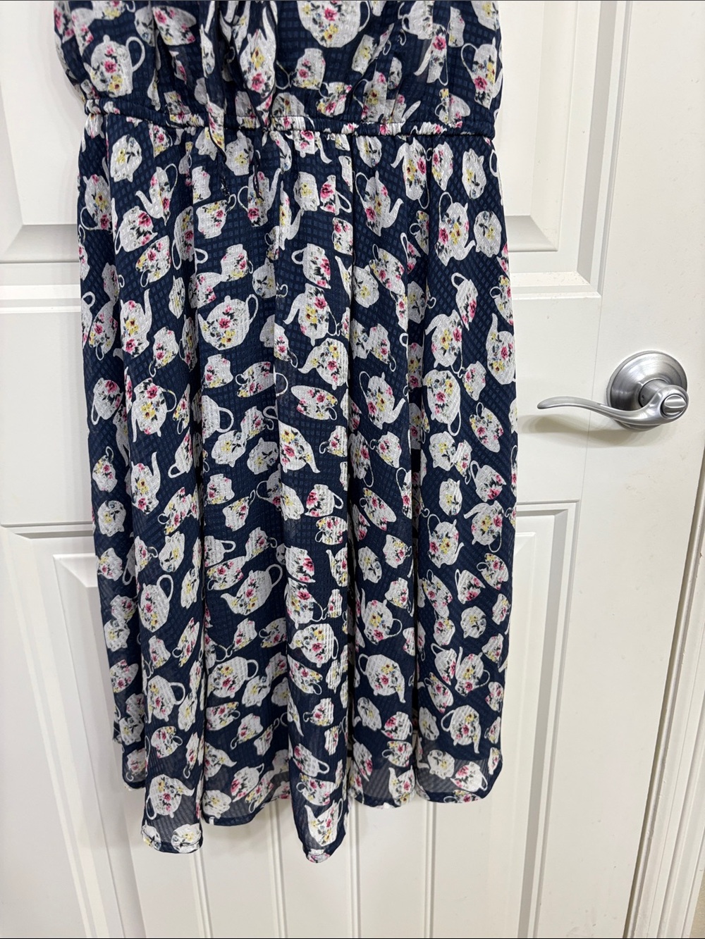Disney x Lauren Conrad Alice in Wonderland Teapot Navy Floral Print Summer Dress - Picture 3 of 10